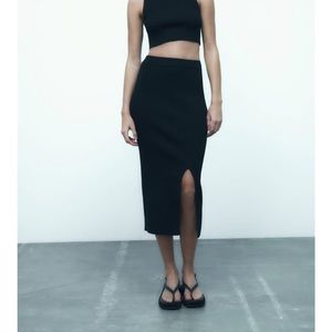 Zara Ribbed Knit Midi Skirt